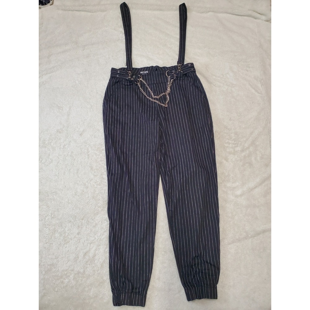 Hot Topic Black White Pinstripe Suspender Jogger Pants XL y2k retro streetwear